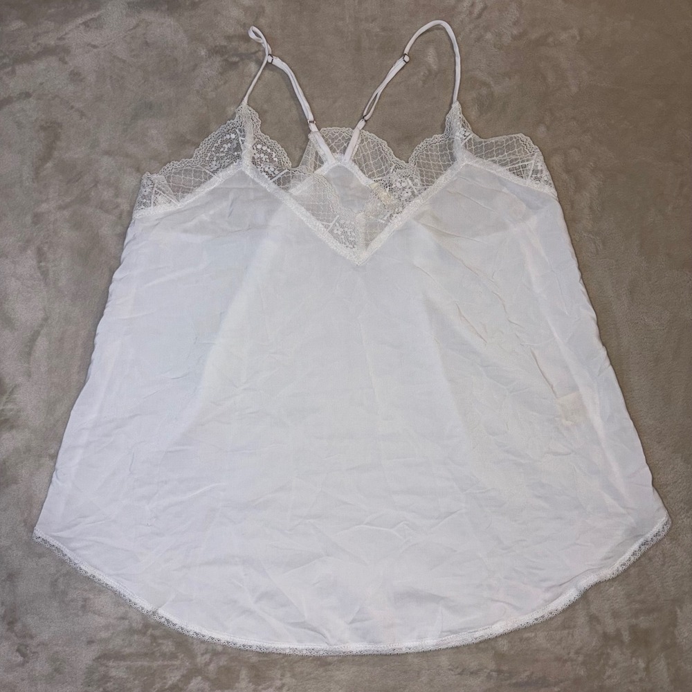 Lovestitch White Lace Trim V-Neck Camisole Adjustable Straps Size L
